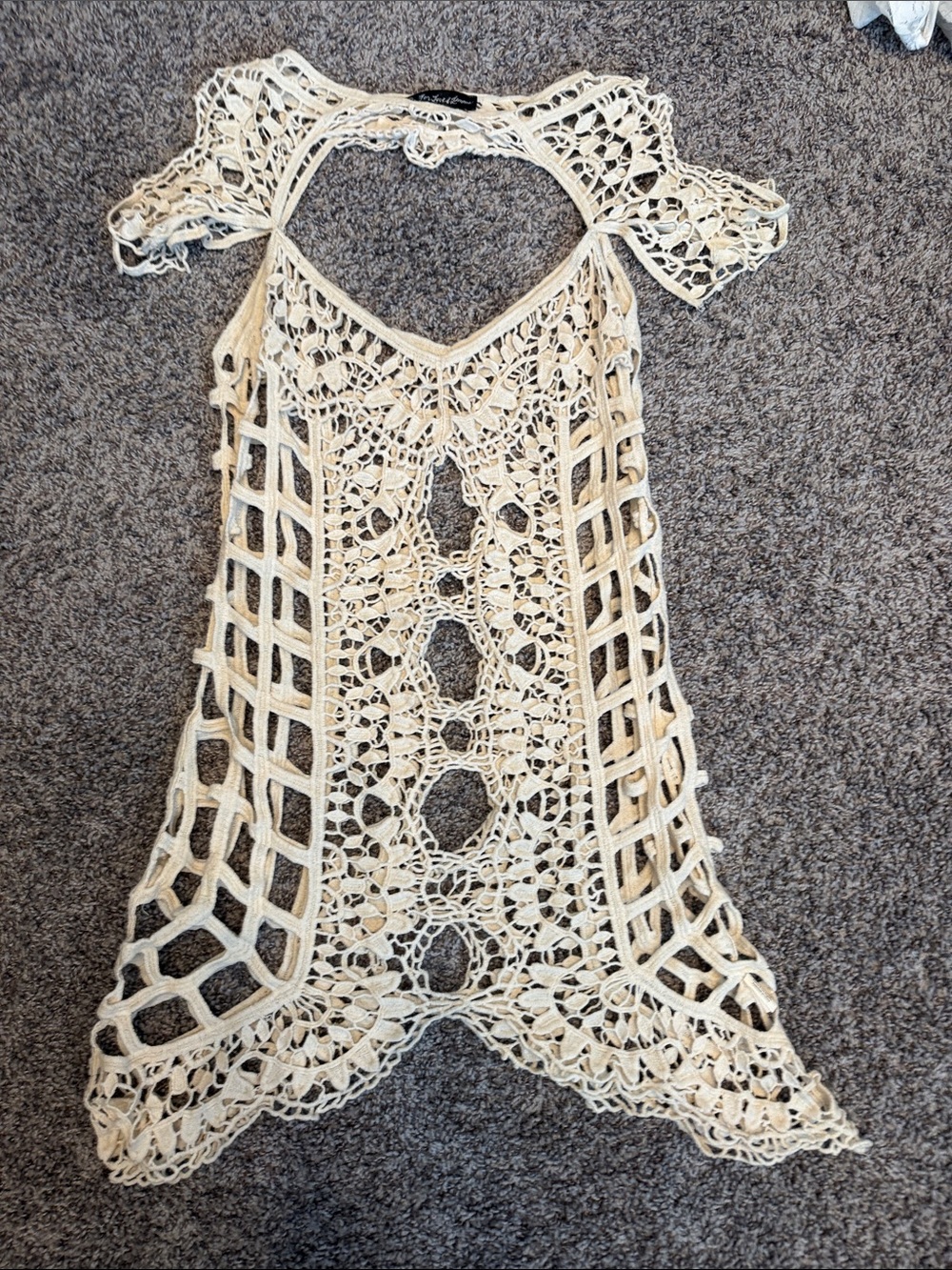 For Love & Lemons Cream Crochet Swim Coverup